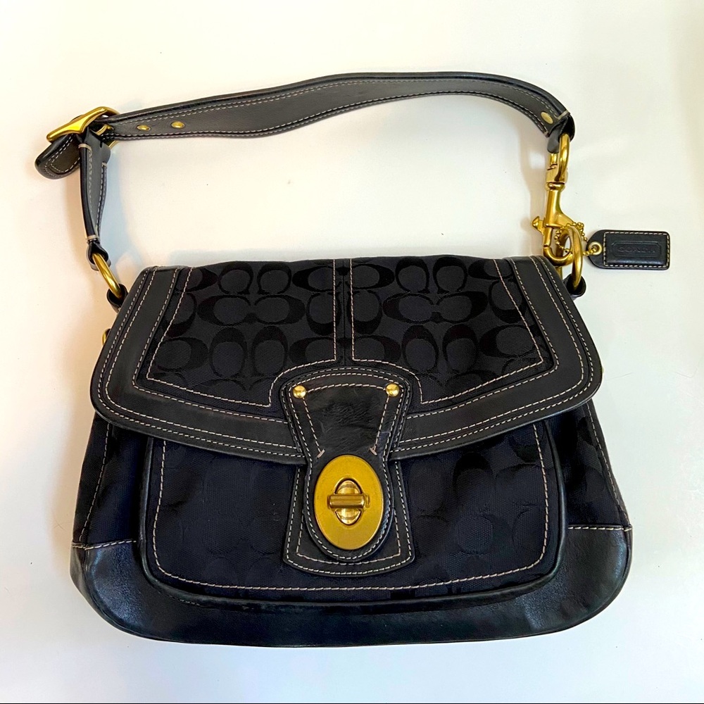 Coach Black Shoulder Bag - leather/jacquard